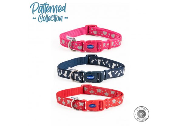 Ancol Fashion Collar Blue Reflect Bones Sz 2-5